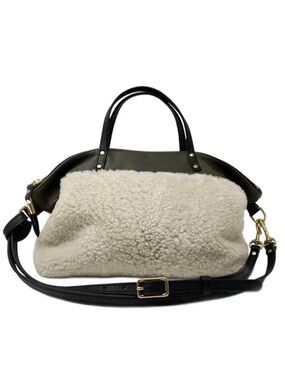 Kempton & Co Devon Olive Shearling Trim Tote Shoulder Bag cross body purse